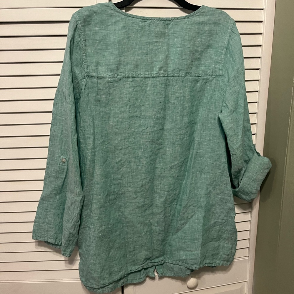 Tahari 100% Linen Tunic Shirt Seafoam Light Blue Green - Picture 3 of 6